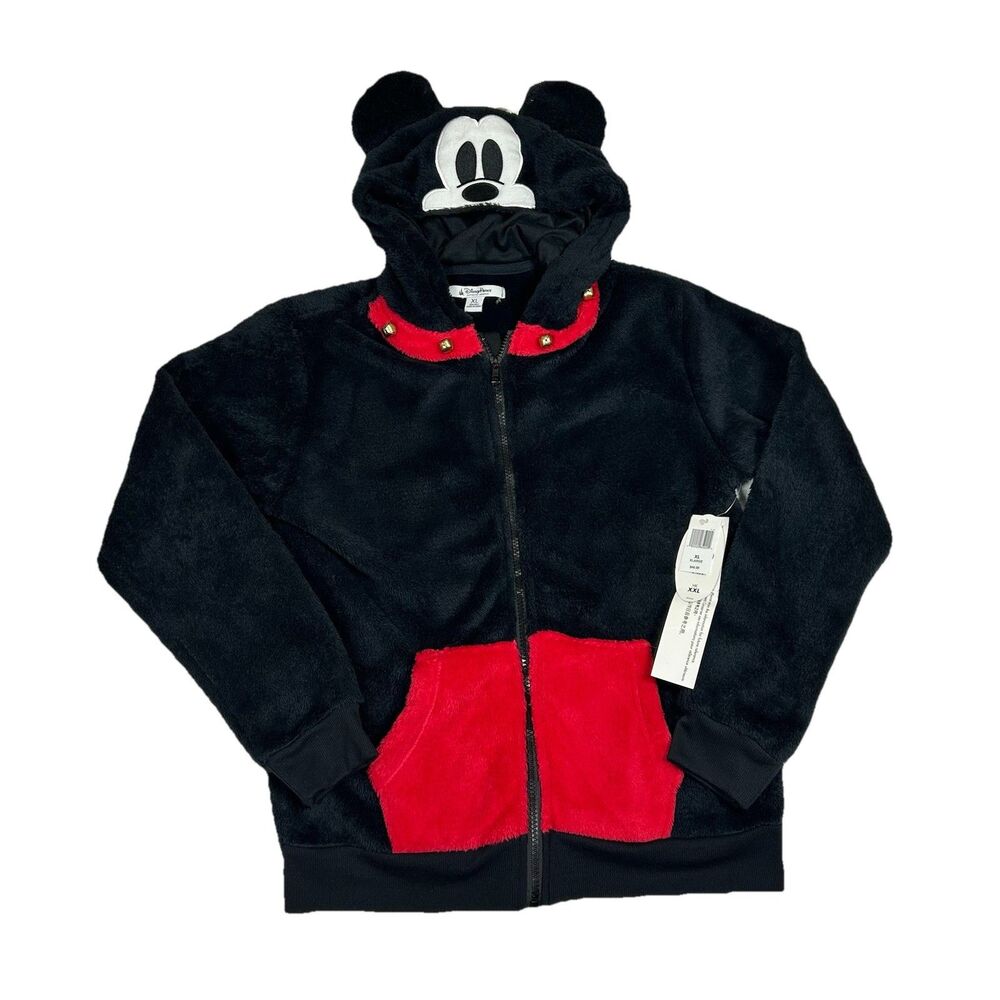 Disney Parks Mickey Mouse Reindeer Christmas Hoodie Ears Zip Pockets 14/16 XL